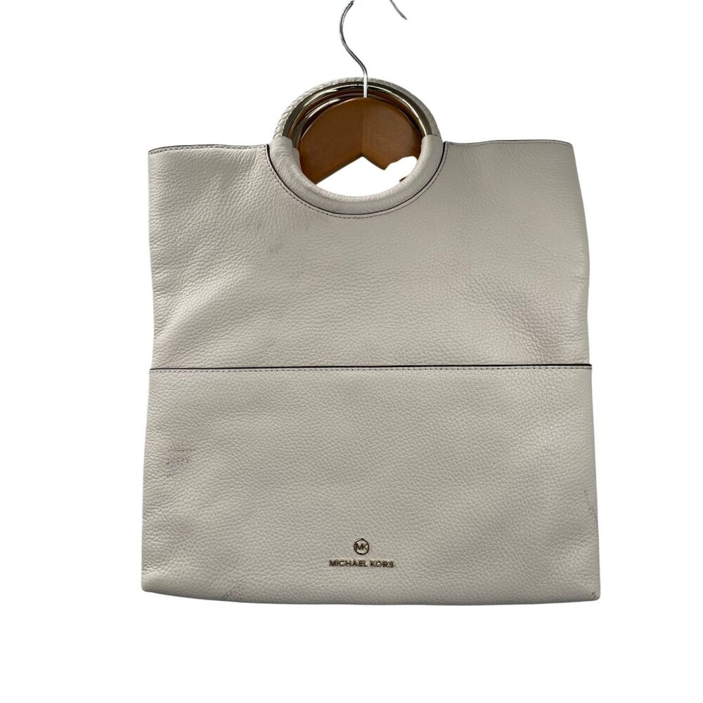 Michael Michael Kors Rosie Ring Foldover Clutch NEW with Marks Lt Cream Leather
